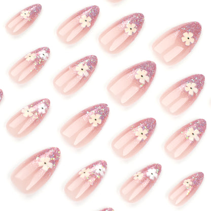 Parche de uñas para usar en uñas de verano, arte de uñas francés con flores y purpurina, uñas postizas, nuevo parche de uñas desmontable, venta al por mayor | 365nails