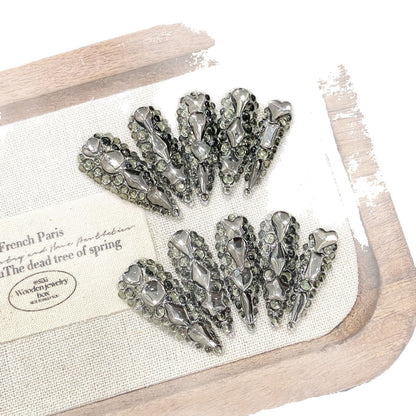 gun gray super flash full diamond dark, popular  style removable pure handmade nails | 365nails