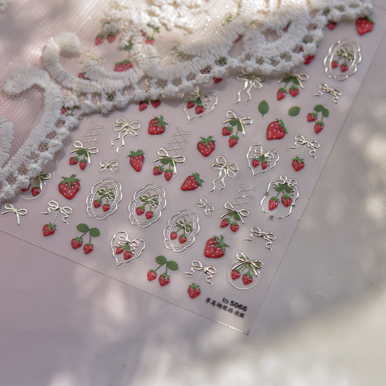 Embossed Fruit Nail Stickers – Cherry & Strawberry Gold Set