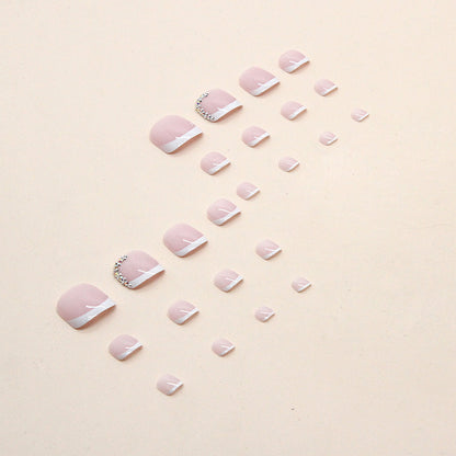 Modelo de unhas postiças francesas quebradas, simples e puras, em formato de diamante branco, pó para unhas postiças, transparente e fresco, peças essenciais para unhas postiças no verão｜365nails