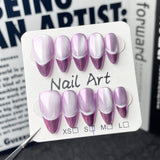 Unhas postiças artesanais estilo olho de gato francês Aurora Nail Burst Almond Nail Patch｜365nails