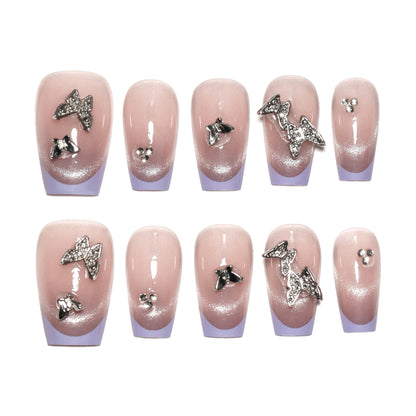 Summer new  piece Press onable fake nail French purple cat eye Press on nails Three-dimensional butterfly nail piece Finished product｜365nails
