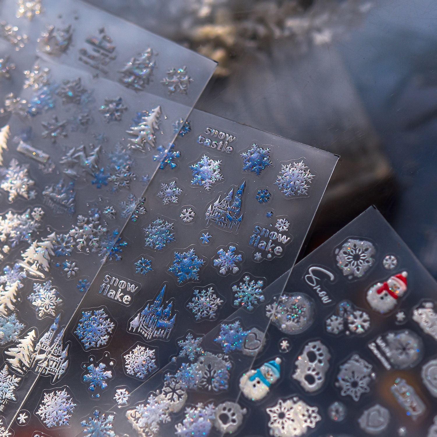 Winter Castle Collection: "Snowflake & Ice Castle" – 3D Embossed Nail Sticker
