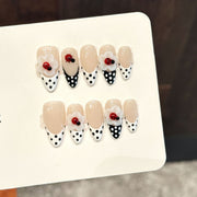 365nails: "Ladybug Bloom" – 3D Floral & Polka Dot Handmade Press on Nails Short Coffin Nails