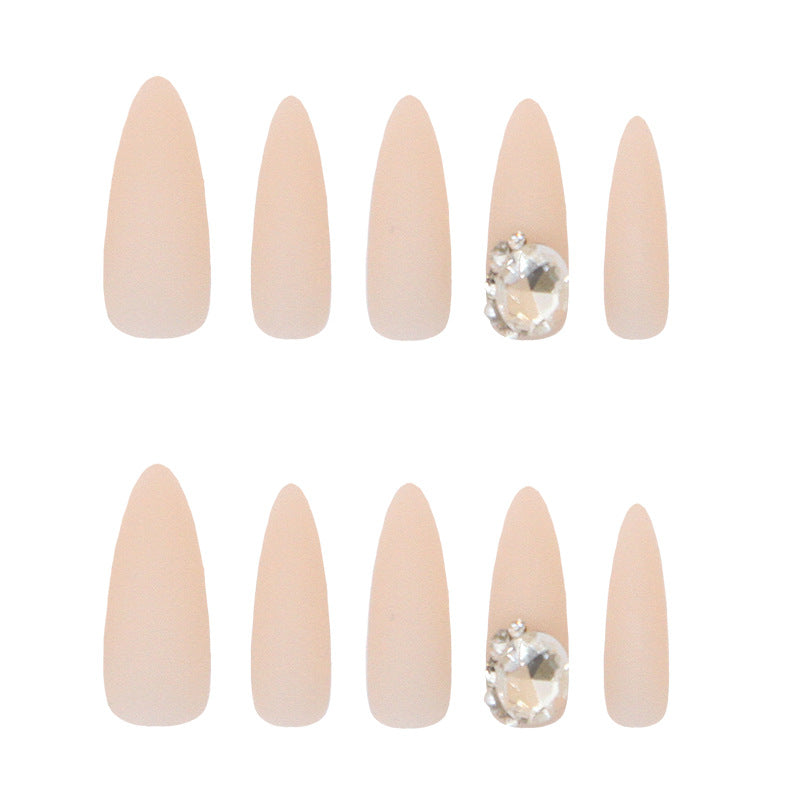 Nail Tips  prefabricated nail matte simple removable nail art solid color fake nail long nail piece round diamond diamond model ｜365nails