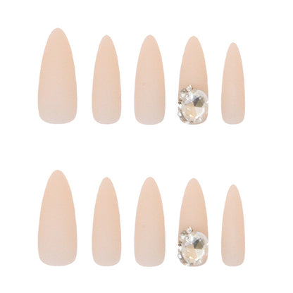 Nail Tips  prefabricated nail matte simple removable nail art solid color fake nail long nail piece round diamond diamond model ｜365nails