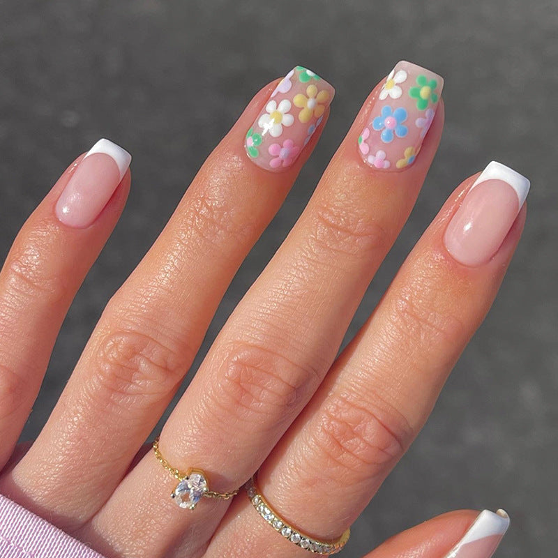 Adesivo de manicure francesa atacado, simples, multicolorido, com flores, removível, para unhas postiças, personalização de unhas｜365nails
