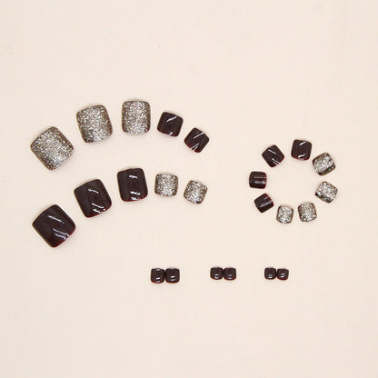 Champagne flash solid color burgundy New Year's bride's Press-on toenails nail nail piece manicure Press-on toenails wear nail finished product wholesale｜365nails