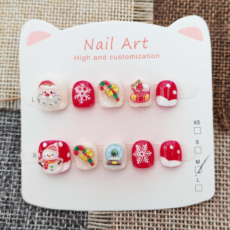 365nails：「聖誕雪地仙境」—手工製可愛短款橢圓形穿戴甲
