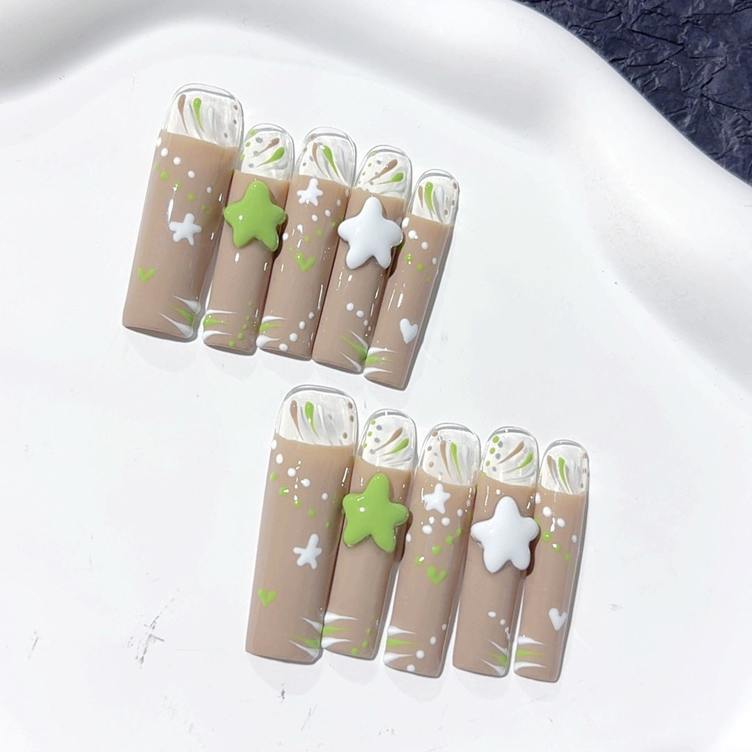 Mocha Star Playful Glossy Press On Nails