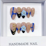 Blue Bloom: "Nude Gold Chain" – Almond Shape Handmade Press-On Nails