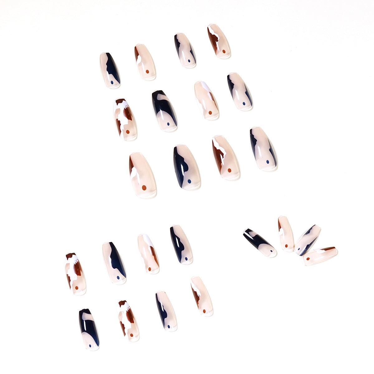 Unhas postiças de balé de duas cores de vaca, arte de unha finalizada, remendo de unha, remendo de unha removível｜365nails