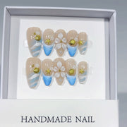 Coastal Breeze: "Seashell Bloom" – Medium Almond Handmade Press On Nails