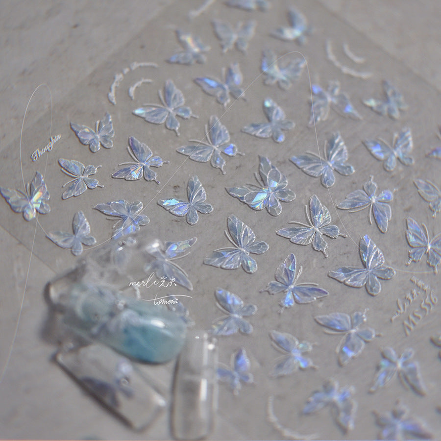 Holographic Butterfly Collection: "Iridescent Crystal Butterfly" – 3D Embossed Nail Sticker