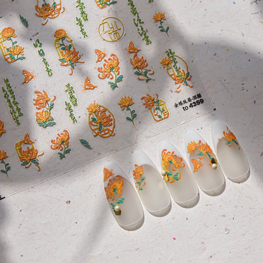 365nails: 「金色菊花中式窗花」 – 美甲貼紙