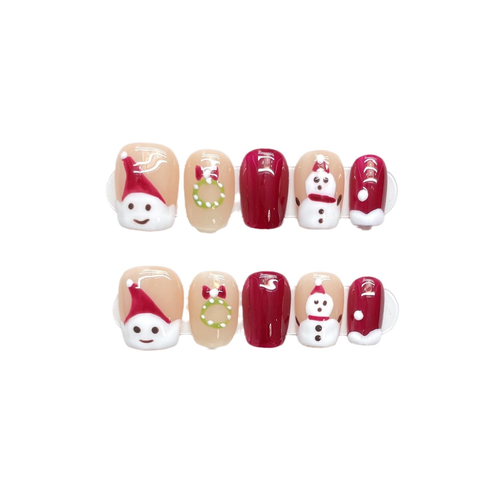 Cute Santa & Snowman Christmas Press‑On Nails – Red and Nude Festive Design