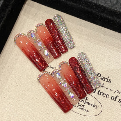 manicure extra long super flash red Spice Girl manicure temperament flash full of diamonds sexy goddess manicure | 365nails