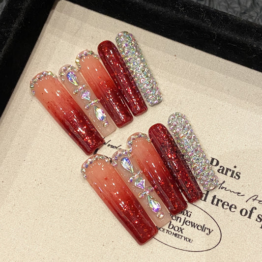 manicure extra long super flash red Spice Girl manicure temperament flash full of diamonds sexy goddess manicure | 365nails