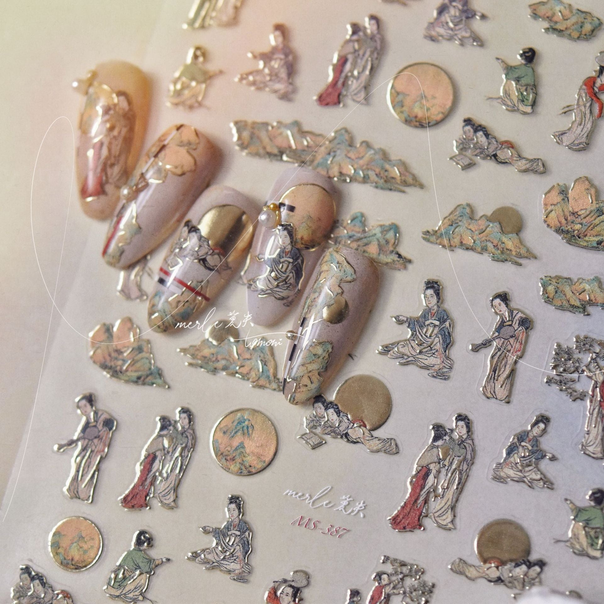 365nails: "Paisagem de Figuras Antigas Chinesas" – Adesivos de Unhas