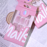 Naked pink cat eye flash short square press-on nails