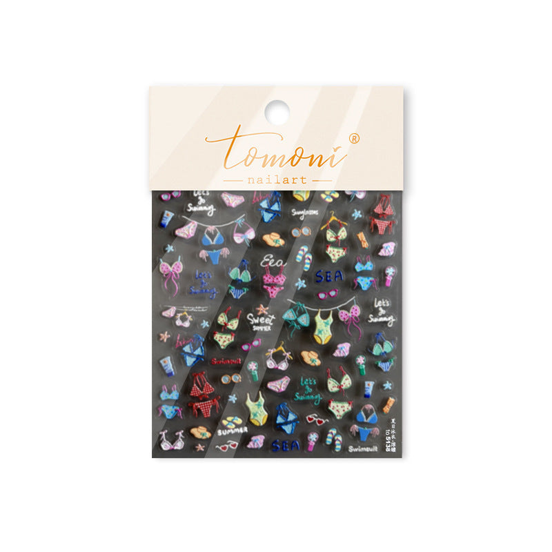 Mini Swimwear & Bikini: "Vacation Beach Vibe" – 5D Embossed Nail Sticker