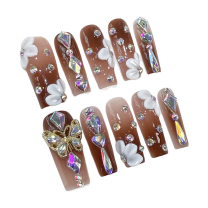 Burst flash European square nail patch three-dimensional carving gradual change luxury Handmade Press-on Nails factory wholesale｜365nails