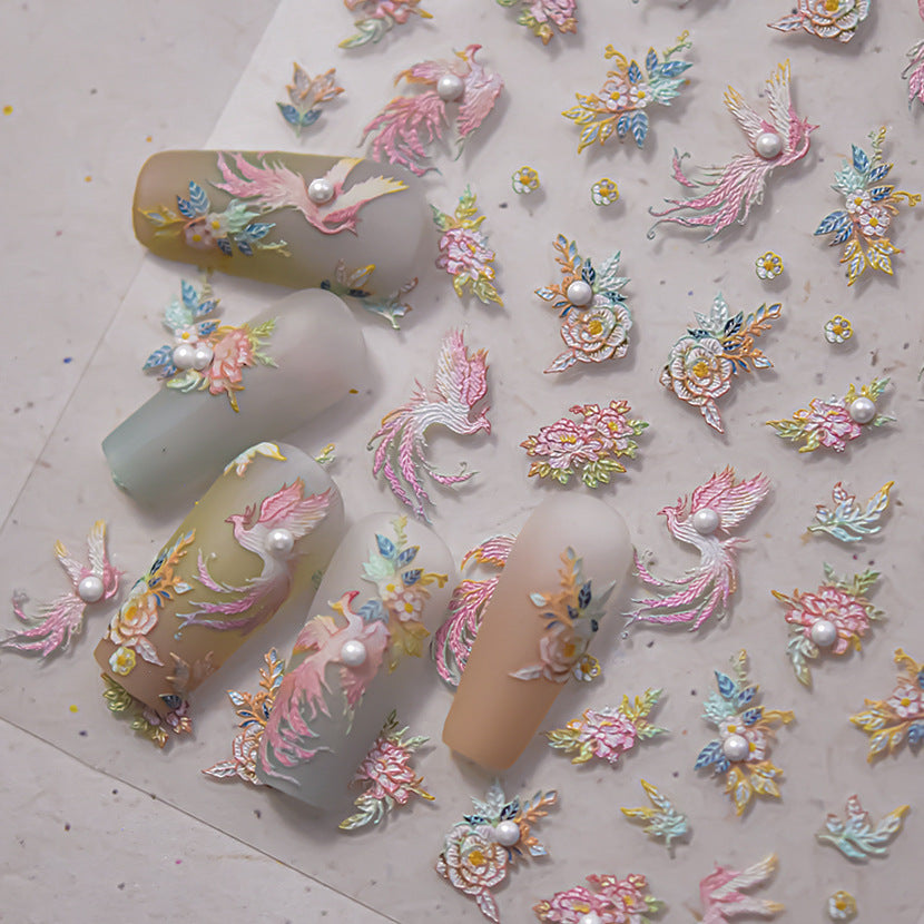 Crystal Floral Fish Collection: "Pastel Koi" – 3D Crystal Nail Sticker