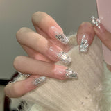 Manicura de primavera y verano con destellos de diamante completos, de longitud media y larga, desmontable, manicura hecha a mano, manicura de novia｜365nails