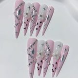 Pink Star Crystal Y2K Press On Nail Set