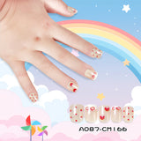 Kids press-on nails Red polka dot love glue-free 24 pieces white French nude spot