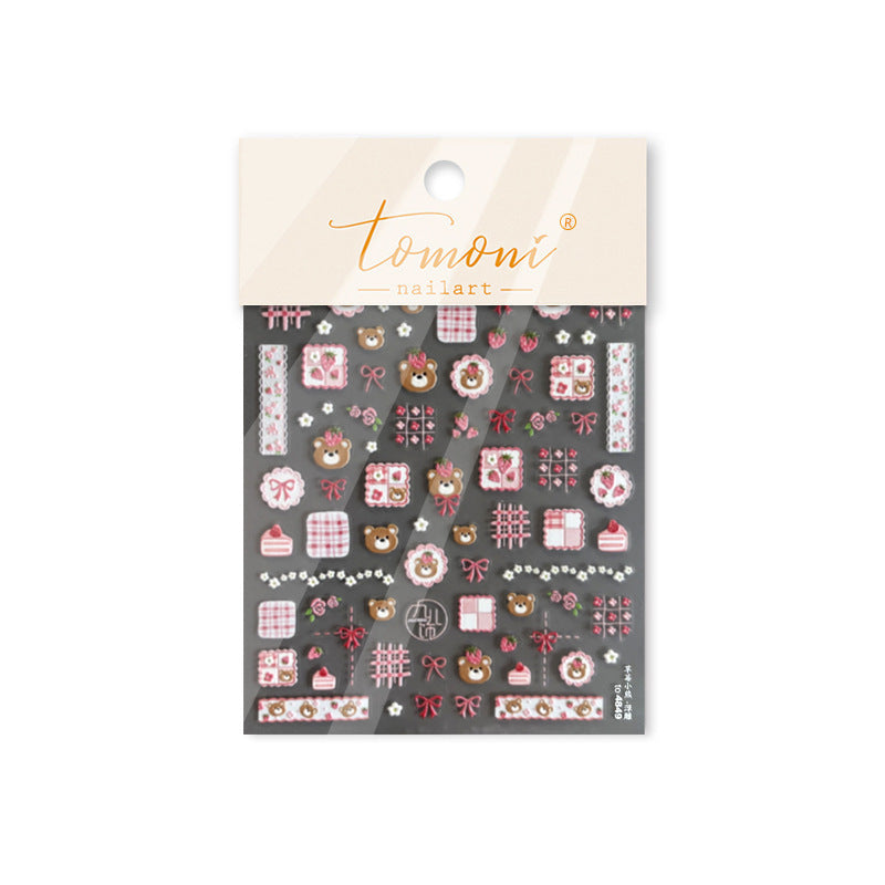 可愛小貓系列：「草莓小貓」 – 3D 浮雕指甲貼