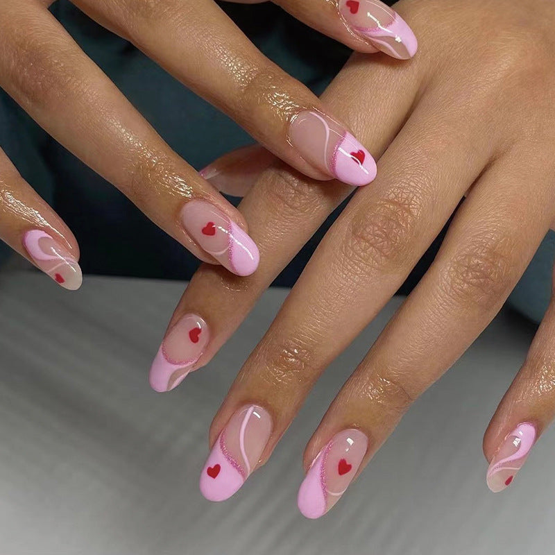 "Pink Swirls & Red Hearts" - Precision Crafted Press-On Nails