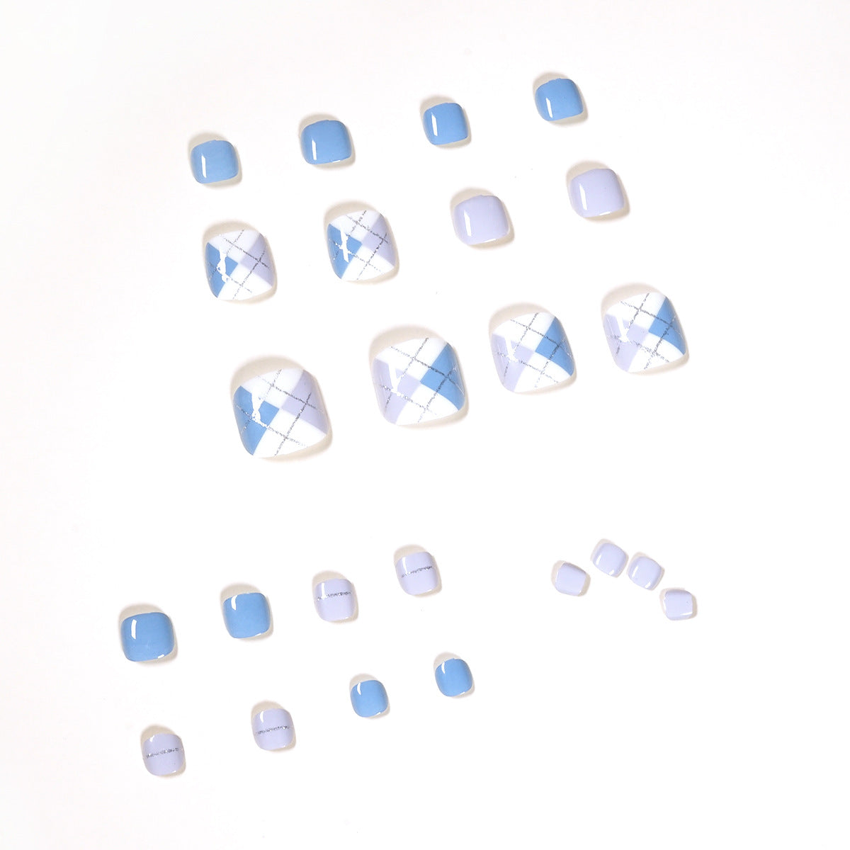 Morandi color blue and white wear nail art finished fake nail toenail patch nail patch removable nail piece｜365nails