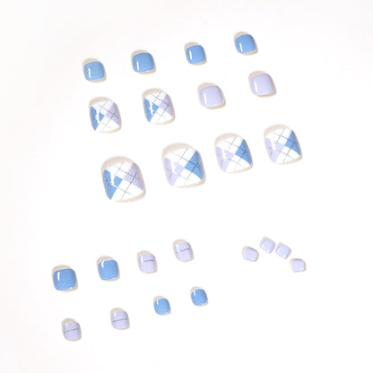Morandi color blue and white wear nail art finished fake nail toenail patch nail patch removable nail piece｜365nails