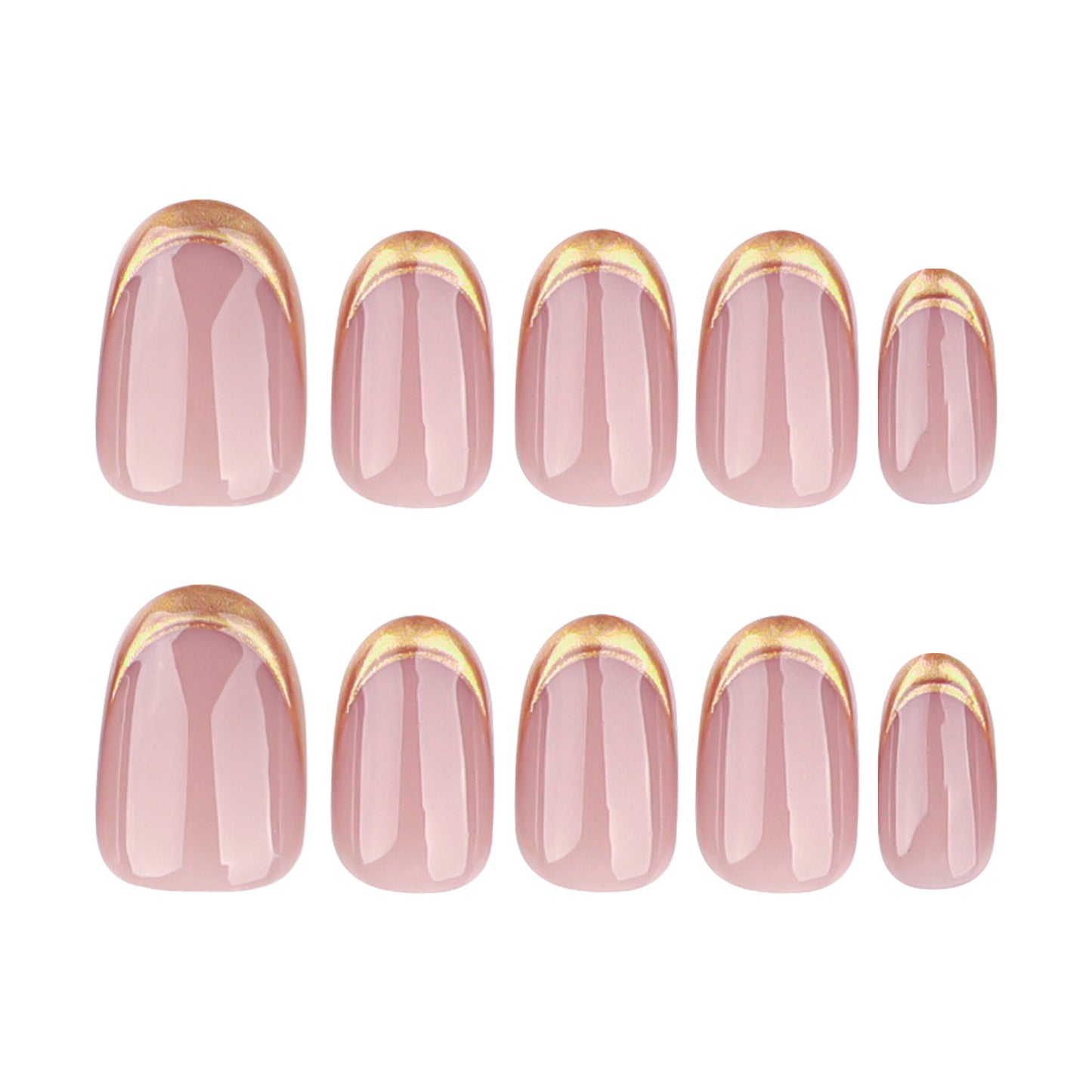 Simple short short short round naked powder nail art French gold wearable fake nail gold pulp 3D wearable nail piece wholesale｜365nails
