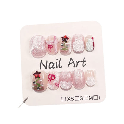 Handmade armor Christmas new snowy village cute sweet short cat eye manicure wearable nail sticker｜365nails