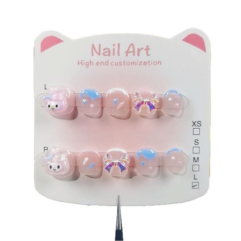 Melody Pastel Cute Kids Press On Nails with Bow Stars