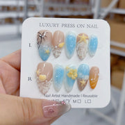365nails-Ocean Treasure：「貝殼海星」– 杏仁形 手工製 3D 刻雕 穿戴甲