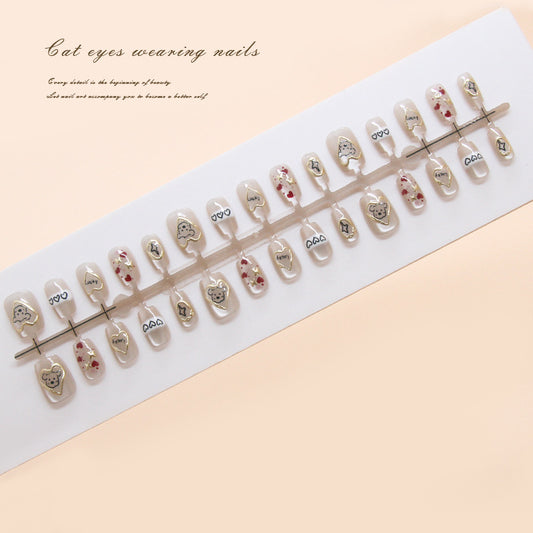 Nail Tips  prefabricated nail cartoon press on nails line puppy chasing light cat eye three-dimensional nail short T nail patch ｜365nails