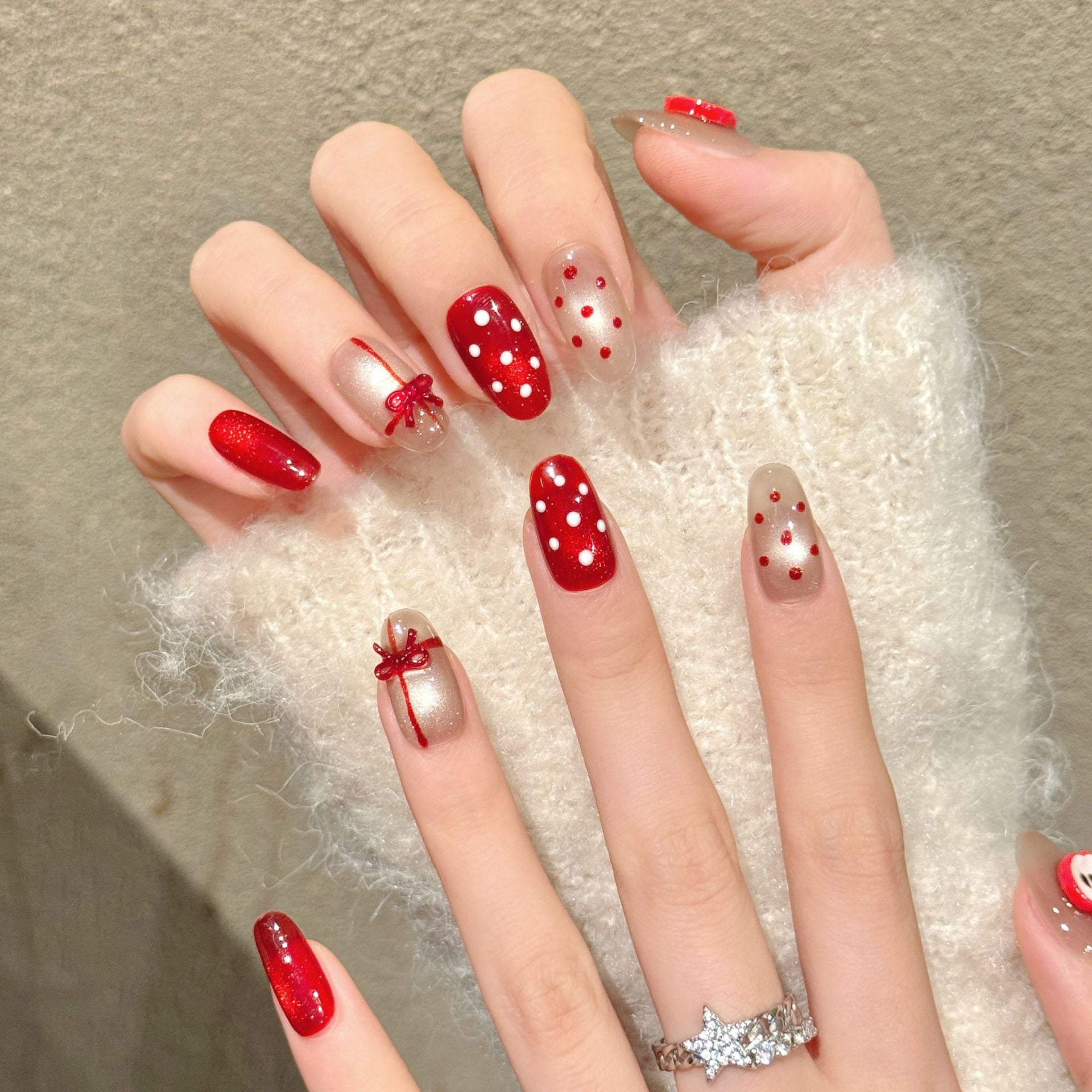 Red Apple Polka Dot Cute Nail Set