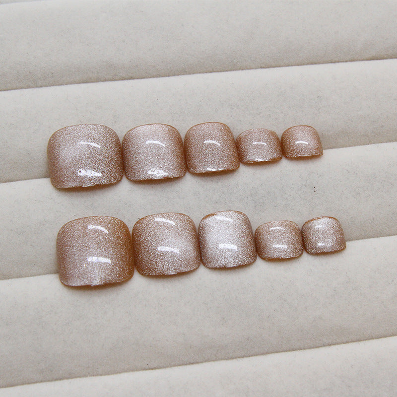 Cat eye manicure piece Golden beach press-on nails fine flash Removable toenail piece Press-on toenails nail piece ｜365nails