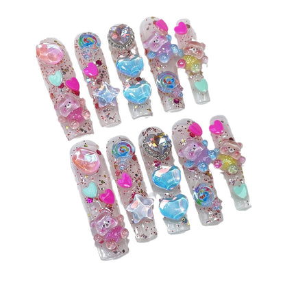 Extra  Long Oval, Handmade press on nails, flash ice, Spice Girls｜365nails
