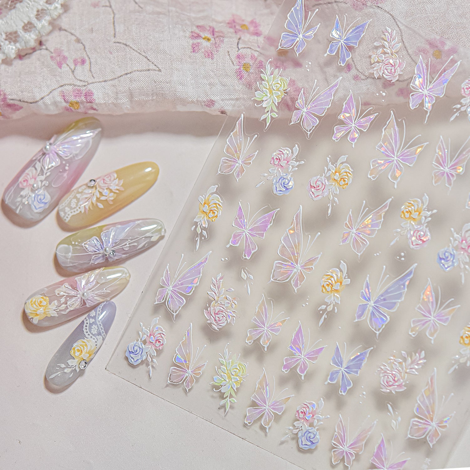 365nails: "Iridescent Butterfly & Rose" – nail art stickers