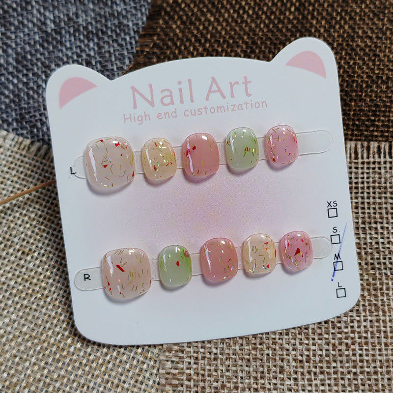 365nails: "crushed gold jelly" – short round handmade kids press-on nails