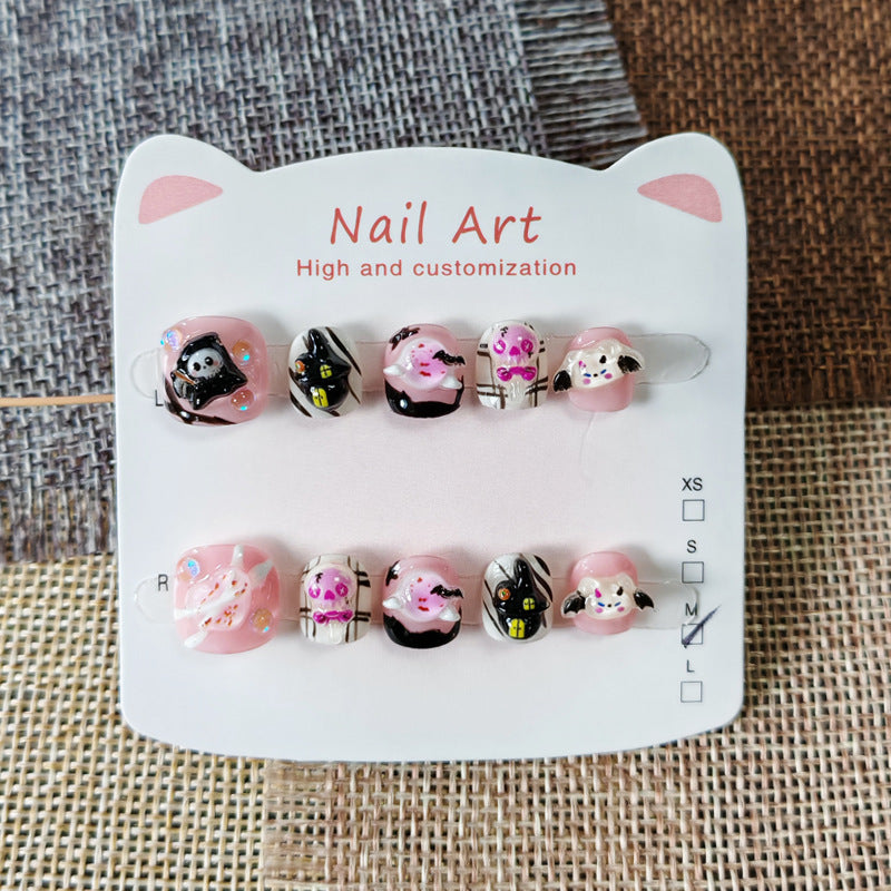 365nails-Spooky Cute Kids Series: "Pink Ghost Parade" – Short Square Kids Nail Art