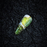 [Baguio] Glue golden magic mirror powder hook edge temperament green cat's eye ten fingers quicksand flow press on nail