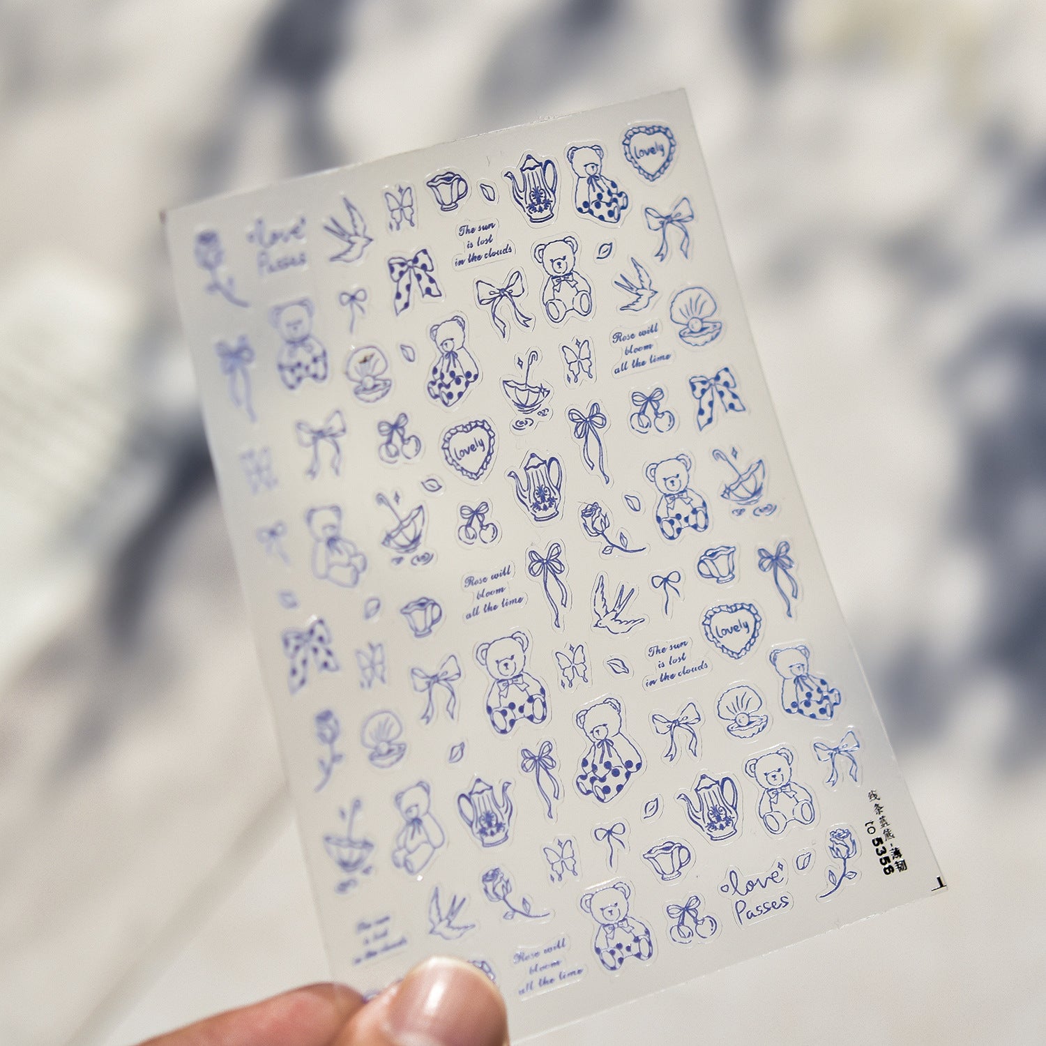 Vintage Teddy Bear: "Red Line Art" – 3D Embossed Nail Sticker