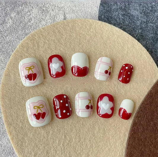 Kids nails Red Polka Dots Strawberry Nail Art Patches 24 Tablets｜365nails
