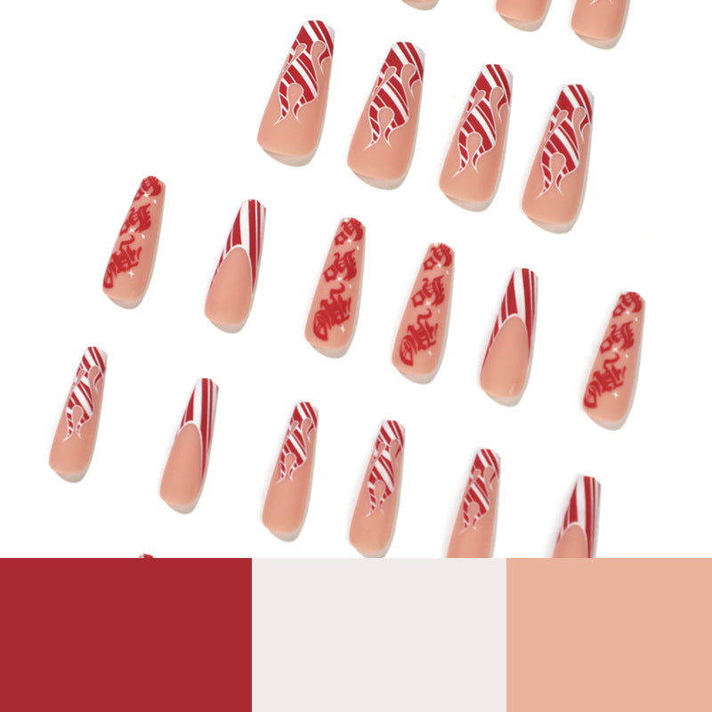 Manicura ponible Llama Copo de nieve Navidad Manicura ponible Pegatina de uña larga Pieza de uña removible Venta al por mayor｜365nails