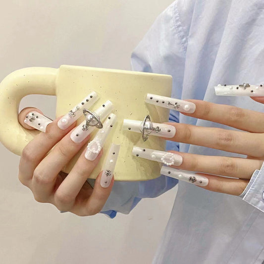 Extra long funny cartoon cute handmade nails personalized  hand-painted fake nails removable | 365nails